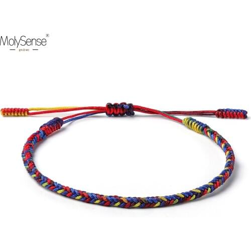 MolySense Gradient Colors Tibetan Handmade Buddhist Lucky Bracelets & Bangles As Gift Rope Knots Amulet Tibet Braided Bracelet