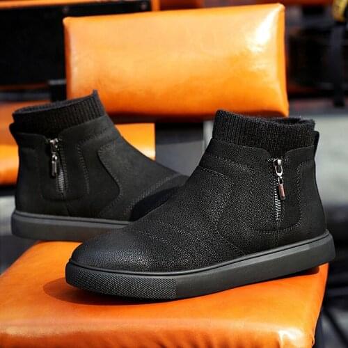 2020 leather mens boots non-slip shoes mens winter warm and comfortable mens rubber boots plush snow boots men black brown