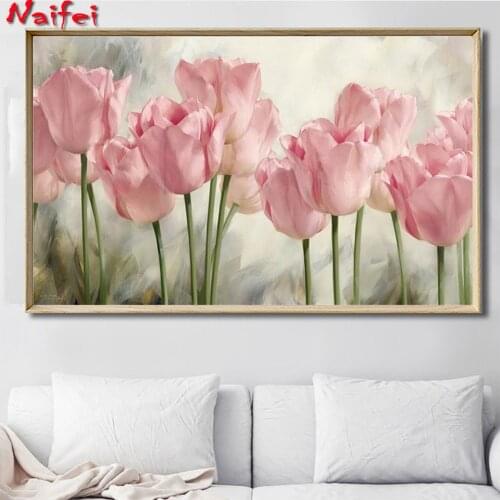DIY cross stitch mosaic diamond"Minimalist Pink Tulip Flower "pattern full set 5D Square/Round Full Drill Rhinestone Embroidery