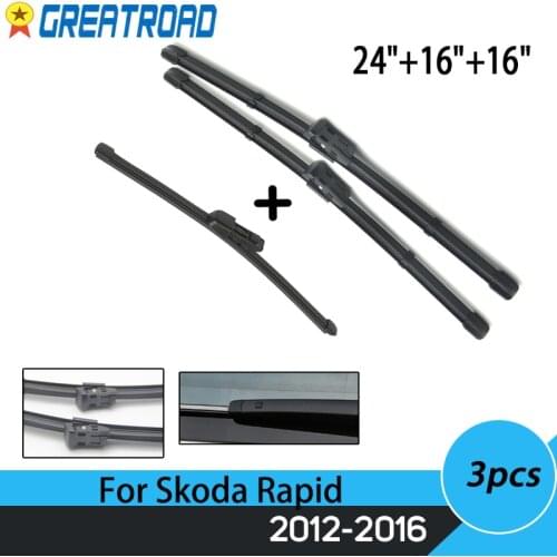 Wiper Front Rear Wiper Blades Set For Skoda Rapid 2012 - 2016 Windscreen For Fabia Combi Wagon 2015 - 2017 24"16"16"