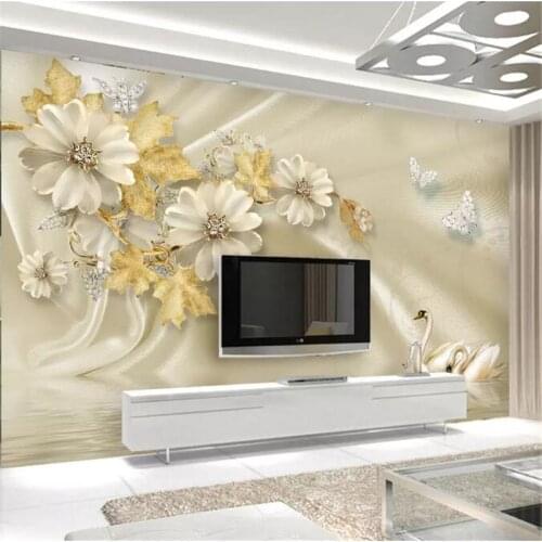 Wellyu wall papers home decor Custom wallpaper 3d three-dimensional luxury European swan jewelry flower TV background wall