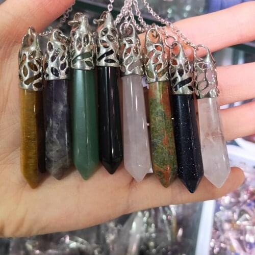 Natural tiger eye stone Quartz Crystal agates malachite jades Hexagonal pendulum Column Pendant DIY Jewelry making Keychain