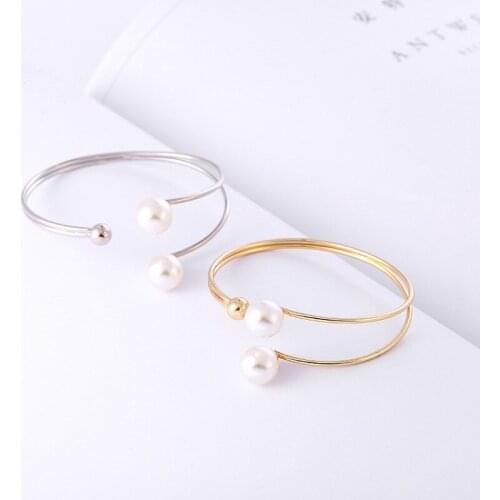 New minimalist ins opening copper bracelet exquisite bracelet nice design high quality geometric pearl decoration bracelet gift