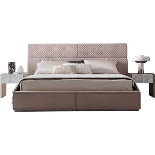 Postmodern light luxury solid wood bed master bedroom wide screen soft bag leather double bed high-end furniture