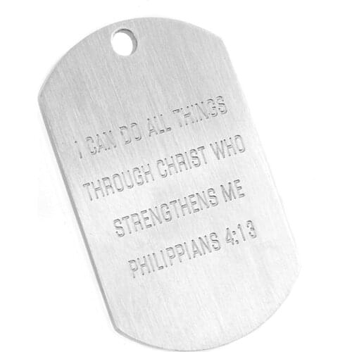 Risul Military tag Christianity Bible Philippians 4:13 matte 22x36mm Stainless steel brush polished pendant necklace 10pcs