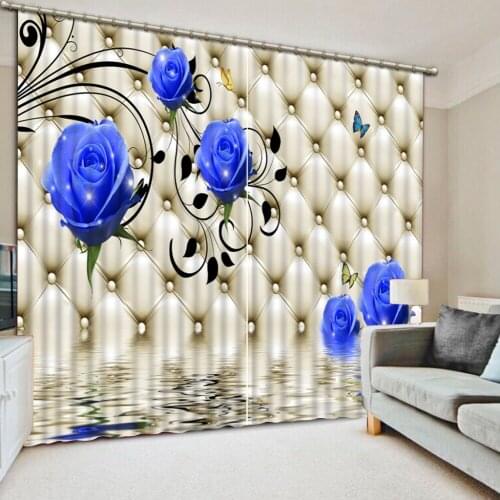 Luxury Blackout 3D Window Curtains For Living Room Bedroom blue room curtains rose curtains