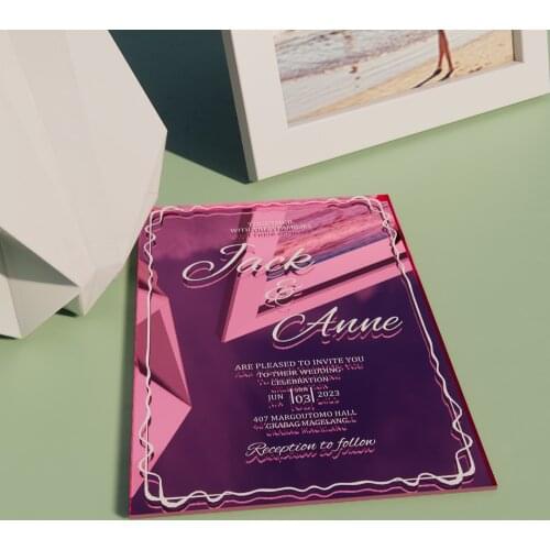 Rose Gold Mirror Invitation Colorful Plexiglass Wedding Invitation Menu Card Acrylic Postcard Size Pattern Customization