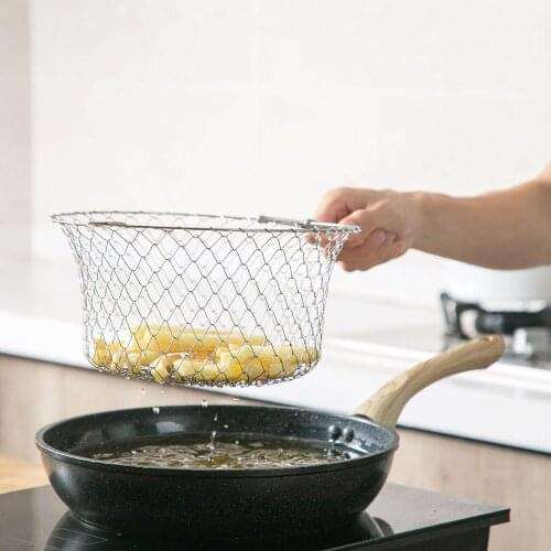 Stainless Steel Folding Frying Basket Colander Mesh Drain Basket Strainer for Fried Fish Potato Kitchen Fry Cooking Tools