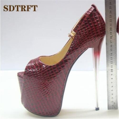 SDTRFT Crossdresser Platform women shoes 20cm zapatos mujer peep Toe Snake print Pumps feminino Super High Heels Plus:48 49 50