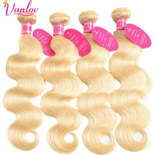Vanlov Brazilian Body Wave Hair Bundles 8-26 inch 100% Human Hair Weave Bundles Remy Hair Extensions 613 Blond Body Wave Hair