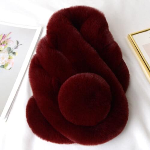 Wine Red winter scarf Luxury Faux Fur Warm Scarf Fashion Soft Plush Thicken Snood Scarves Shawl for Adult Kids Women Girls Gift