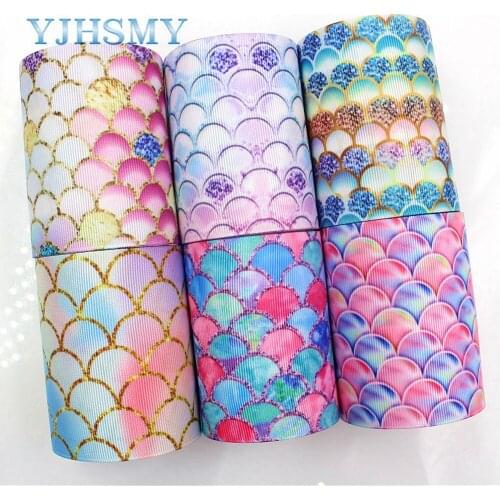 YJHSMY G-18620-525,75 mm 5 Yards Cartoon fish scale Printed grosgrain ribbons,DIY handmade Hair accessories wedding gift wrap