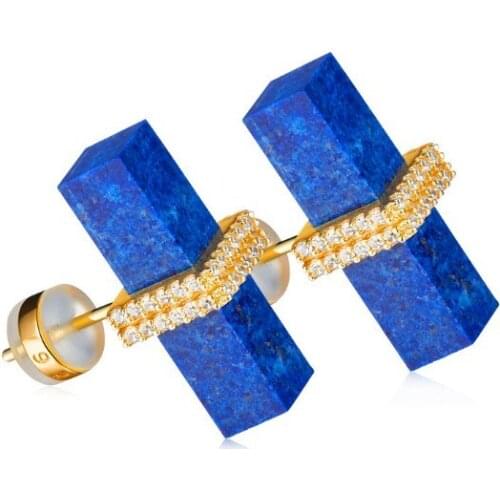 YouLin Real 925 Sterling Silver Handmade Fine Jewelry Natural lapis lazuli Cylinder Stud Earing With Birthday Women Gift