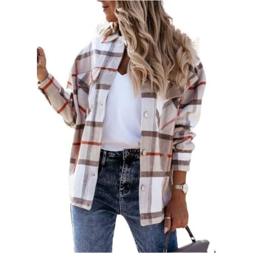 Autuam Green Plaid Jacket Coat Women Streetwear Long Leeve Single-breasted Loose Outerwear Fashion Oversized Pocket Shirts Coats