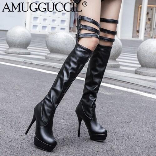 2020 New Plus Big Size 32-46 Black White Zip High Heel Platform Sexy Over The Knee Thigh High Autumn Winter Women Boot X1890