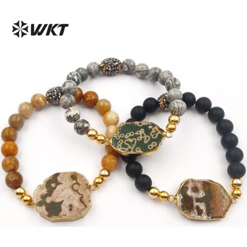 WT-B408 Multi Beads With Gold Dipped Smoothly Ocean Stone Bracelets Bohemia Gift For Her Women Stylish Bracelets