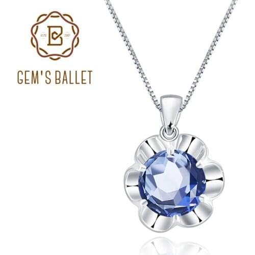 Gems Ballet 2.73Ct Natural Iolite Blue Mystic Quartz Pendant Necklace for Women 925 Sterling Silver Flower Gemstone Jewelry