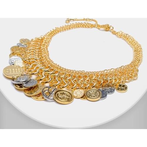 Gold And Sliber Colour Bohemian Gypsy Coin Pendant Charms India Cuba Style Nnecklace For Women Girl Gift