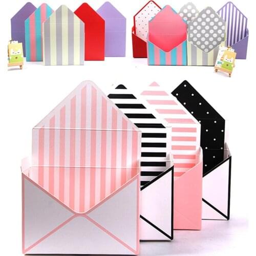 1Pcs Romantic Envelope Shape Stripe Design Flower Bouquet Paper Packing Box Holder Florist Gift Wedding Party Desktop Decoration