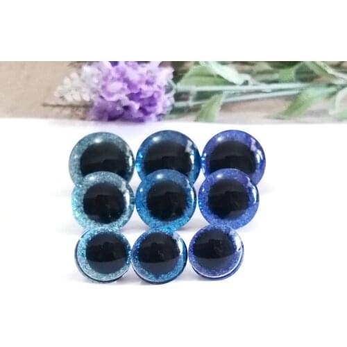 30set/lot 16mm/20mm/24mm plastic round clear safety toy eyes + blue glitter Nonwovens + white washer --size&color option
