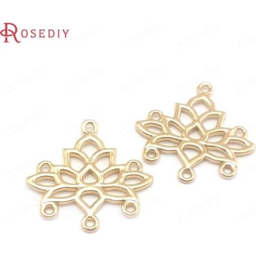 38567)10PCS 21MM 24K Champagne Gold Color Brass Lotus Flower Connect Charms Pendants High Quality Jewelry Making Supplies