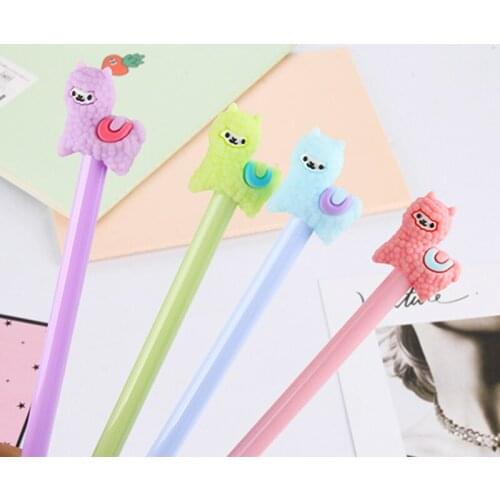 40PCS Creative New Style Cartoon Creative Plush Alpaca Gel Pen Cute Lamb Black Water-based Paint Pen Students Stationery