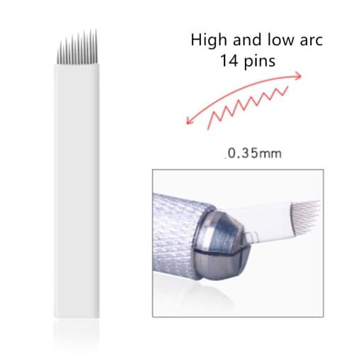 50 pcs Eyebrow 14 Pins Manual Pen Needles High and Low Arc 14 Pin Fog Velvet Eyebrow Blades Permanent Makeup Tattoo Supplies