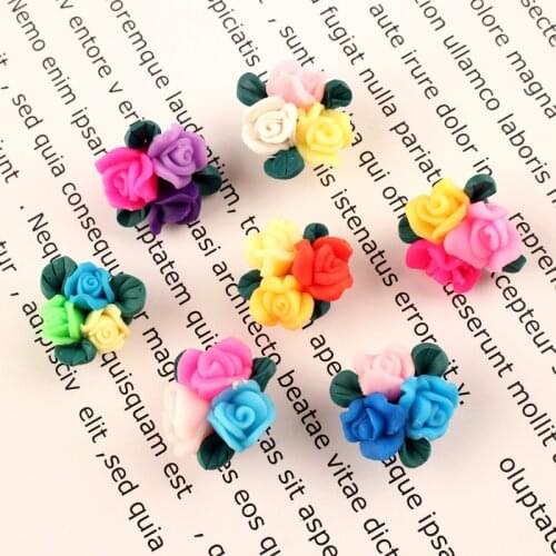 6pcs Handmade Soft Polymer Clay Flower with holes For DIY Necklace Bracelet Hair Ornament Jewelry Making