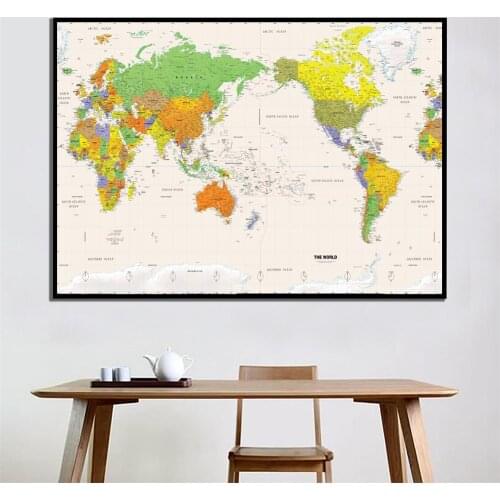 A2 Size HD Printed The World Physical Map Fine Canvas Unframed Painting For Home Office Wall Decor