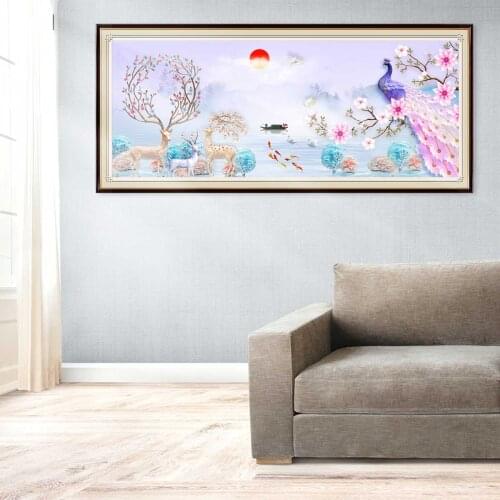 5D DIY Diamond Painting Natural Landscape Full Round Square Drill Peacock Lake Diamond Mosaic Rhinestone Pictures Crafts Kit