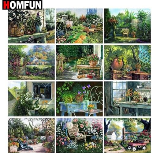 HOMFUN 5D Diamond "Garden Flower scenery" Diamond Embroidery Full Round/ Square Diy Diamond Painting Cross Stitch Home Decor