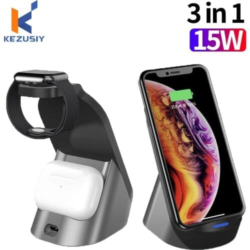 15W Qi Wireless Charger For iPhone 11 12 Pro XS Max Samsung S10 S9 Wireless Charging Station For Apple Watch 6 5 4 3 Airpods Pro