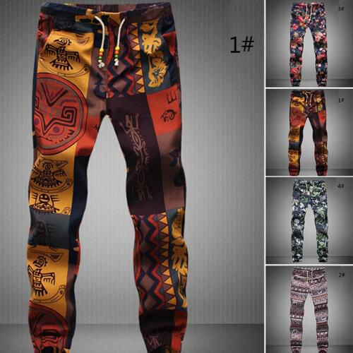 Mens Spring Autumn Drawstring Gecko Floral Pattern Narrow Feet Jogger Pencil Trousers Sweatpants Casual Fashion