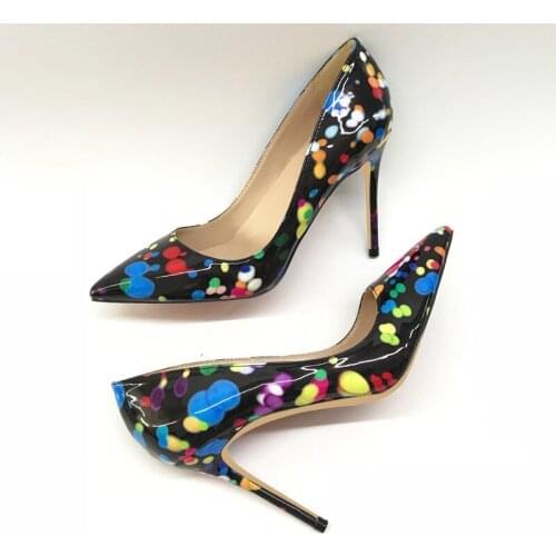 Black graffiti printing 12cm high heel stiletto shallow pointed toe sexy shoes party nightclub party women shoes QP094 CHENSIR9