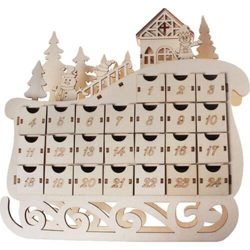 Sleigh Wooden Advent Calendar Countdown Christmas Decor 24 Drawer with LED Light 16FA