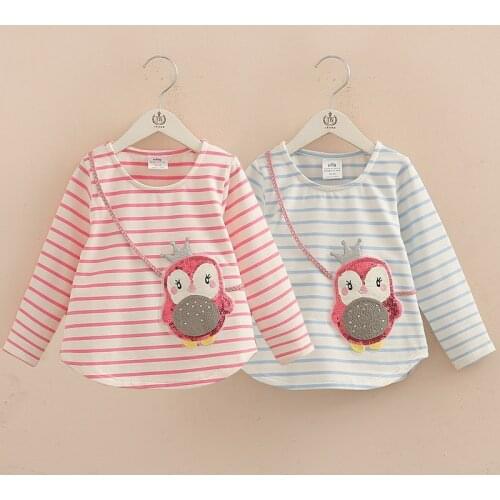 Children Penguin Tops 2020 Hot Sale Spring Autumn 2-10 Years Old Kids Clothes Long Sleeve O-Neck Strip Girl Long Sleeve T-Shirt