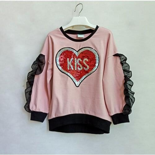 Spring and Autumn Girls Casual Sport Sweatshirt Cotton Kids Long sleeve T Shirt Sequin Casual Top Childrens T-shirt