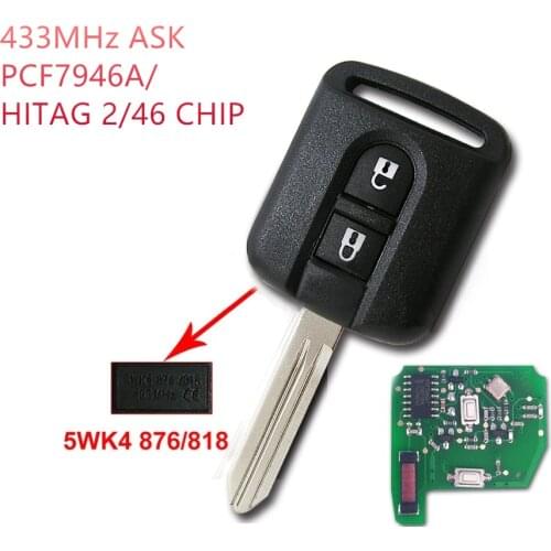 Remote Key for Nissan Qashqai Elgrand Navara X-TRAIL Micra K12 Note Cabster NV200 Pathfinder Renault Maxity 5WK4876/818 433MHz