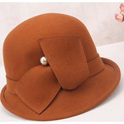 Adult Fedoras Wool Hat Girls Female Winter Warm Woolen Cap New England Retro Wool Dome Cap Fashion Hat Adjust B8970