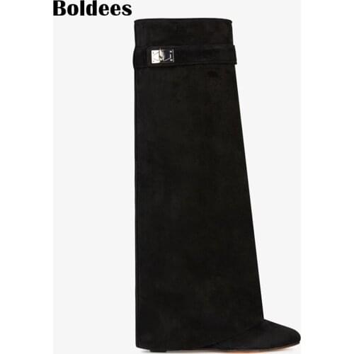 Hot sale Top Quality Real Leather Woman Shoes Winter Over The Knee High Boots long Tube High Female Wedge Heeled Booty