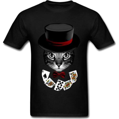 Illusionist Cat 2018 New Listing Men Black T-shirt Poker Card Player Tops Hip Hop Street Style Clothing 3D Animal Printed