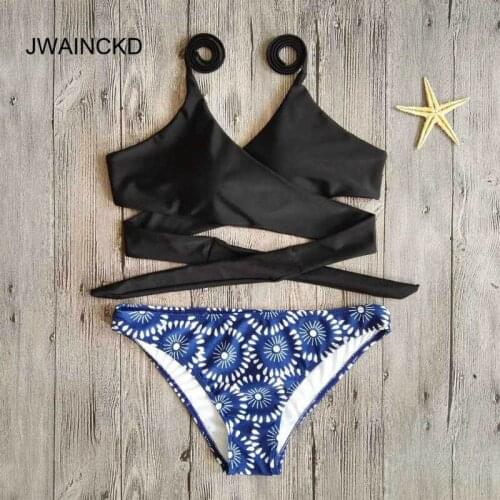 JWAINCKD 2018 Bikini High Waist Floral Sexy Criss Cross Bandage Bikini Set Beach Bathing Suit Women Swimsuit Two Piece Swimwear