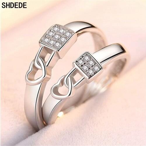 SHDEDE 925 Silver Fashion Rings Romantic Jewelry Couples Adjustable Ring Sets for Lovers Heart Anniversary Accessories -WH206
