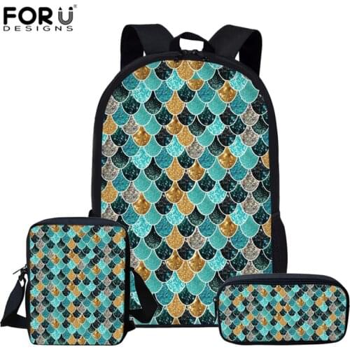 FORUDESIGNS Mermaid Scales School Bag Set Backpack Schoolbag Children School Bags for Teenagers Boys Girls Big Capacity Mochila