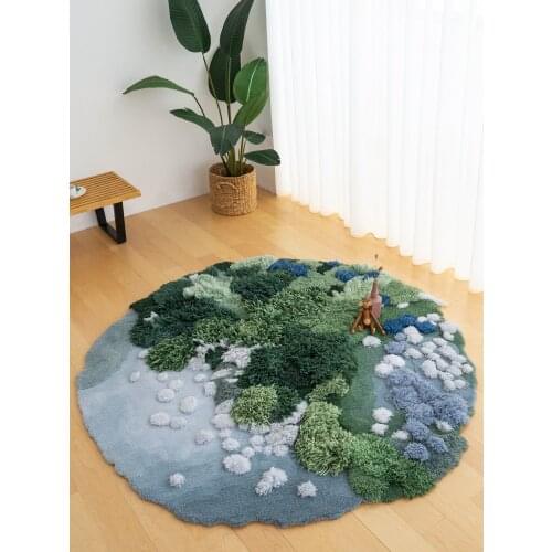 Creative Green Forest Round Carpet Fluffy Children Room 3d Area Rug Luxury Villa Decoracion Knitted Floor Mat