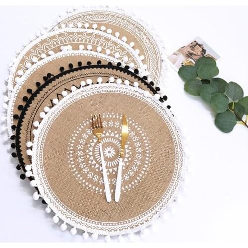 Round 38cm Nordic Style Non-slip Kitchen Placemat Coaster Cotton Linen Embroidery Pad Dish Coffee Cup Table Mat Home Decor 51001