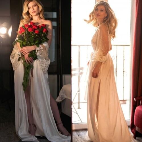 Two Pieces Lace Bridal Prom Dress Bathrobe Sleepwear Nightgown Party Bathrobes Pyjams Robe Bride Bath Robes Women Pajamas
