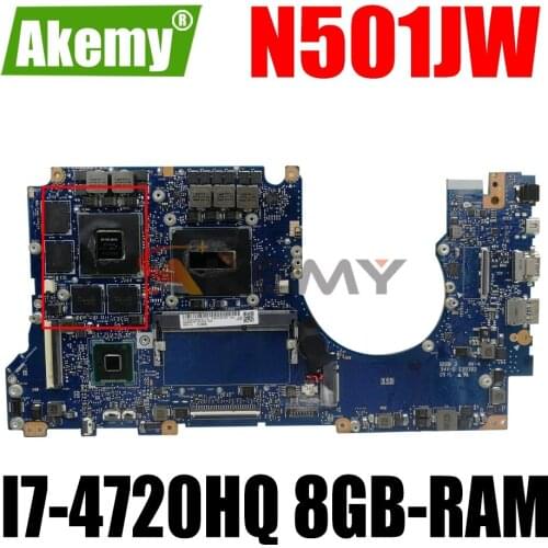 AKEMY DA0BK5MBAF0 Laptop Motherboard For ASUS ROG G501JW N501JW G501J N501J Original Mainboard 8GB-RAM I7-4720HQ