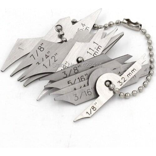 Mini Fillet Weld Keys inspection Gauge, Welding Radius Gage 10pcs chain set Welding Gage inspection Mini Fillet Gauge