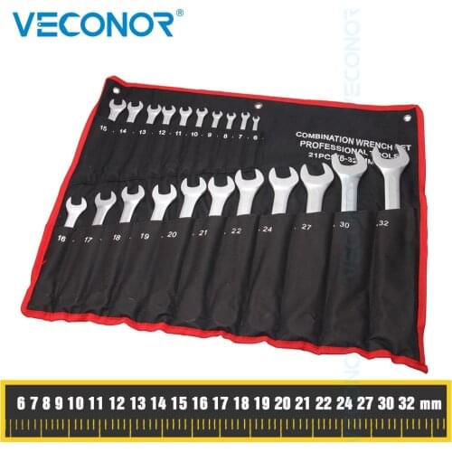 Veconor 21 PCS Combination Wrench Set Spanner Kit Open and Box End Metric 6~32mm Chrome Vanadium Home Car Repair Hand Tools